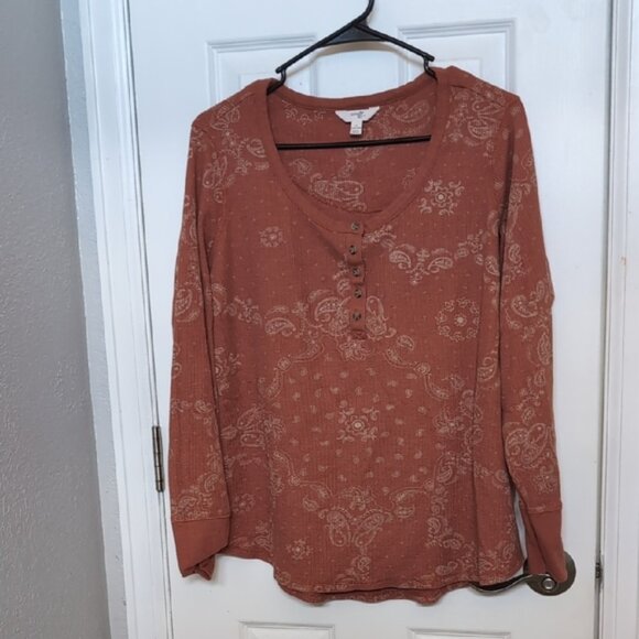 Terra & Sky Tops - Terra And Sky Orange Paisley Button Up Long Sleeve In Size Extra Large